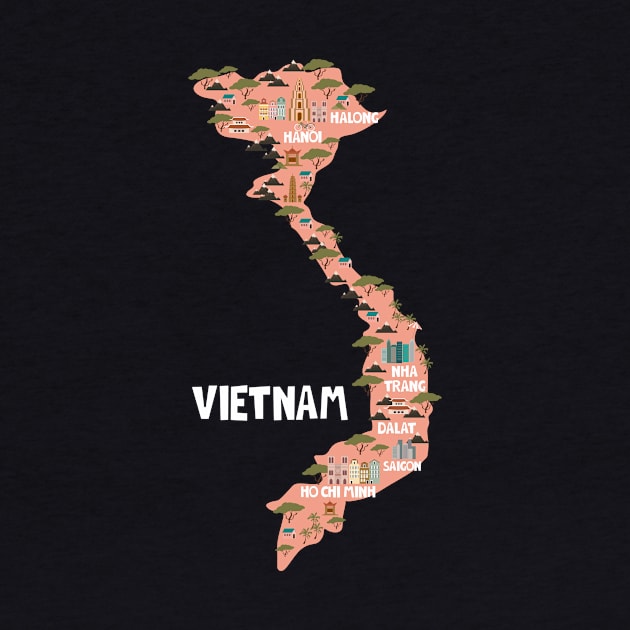 Vietnam Illustrated Map by JunkyDotCom